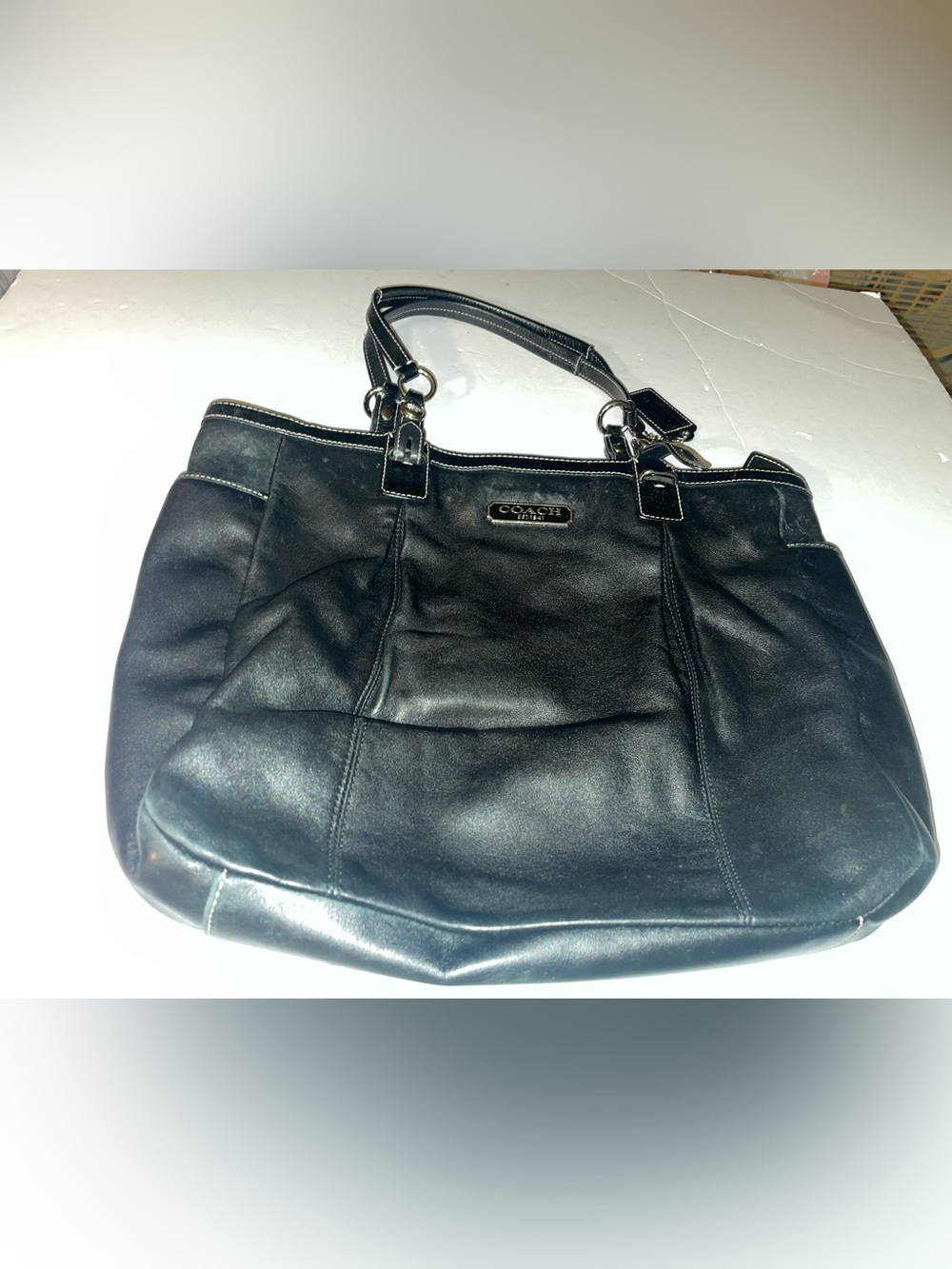 Coach Black Leather Double-Handle Tote